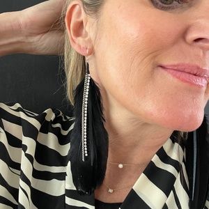 NEW! Black Feather Earrings with Rhinestones